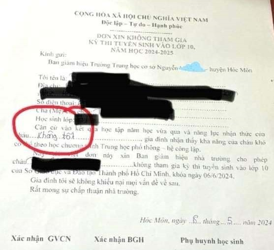 TP HCM: Xôn xao giáo viên phát đơn 'xin không thi tuyển lớp 10' cho học sinh