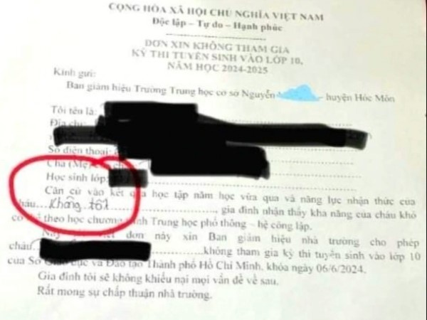Xác minh việc phát đơn 'ép' học sinh học không tốt không thi vào lớp 10