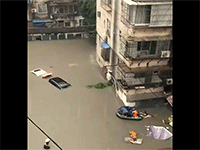 Cận cảnh nước ngập tới nóc ô tô sau mưa lũ ở Trung Quốc