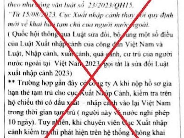 Bác bỏ thông tin xử phạt người nước ngoài xuất cảnh không khai báo tạm vắng