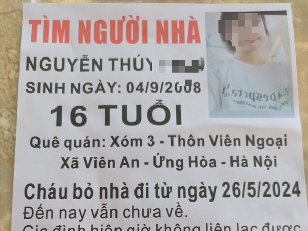 Hà Nội: Nữ sinh bỏ nhà đi biệt tăm nhiều ngày, gia đình kêu cứu cộng đồng mạng