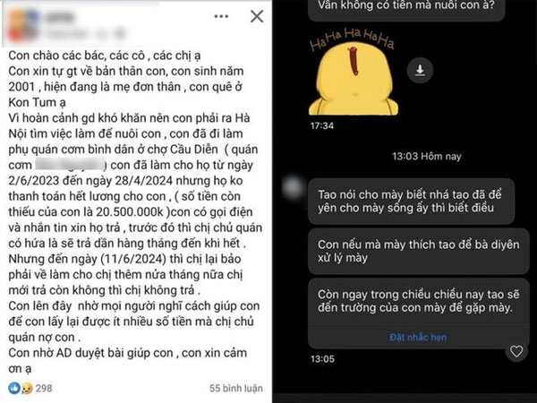 Chủ quán cơm ở Hà Nội nói gì khi bị mẹ đơn thân tố 'quỵt' 20 triệu tiền lương?