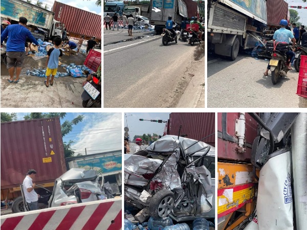 Vừa xảy ra vụ tai nạn liên hoàn nghiêm trọng: Ảnh hiện trường chia sẻ liên tục trên MXH