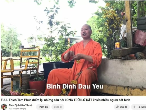Đăng loạt phát ngôn sốc của 'thầy chùa dởm' Thích Tâm Phúc, kênh Youtube Bình Định Dấu Yêu câu view bất chấp?