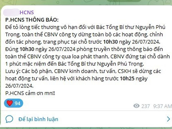 Nhiều công ty cho nhân viên nghỉ làm để đưa tiễn Tổng Bí thư Nguyễn Phú Trọng
