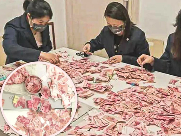 Nhân viên ngân hàng mất gần tháng trời ngồi ghép cả trăm nghìn tờ tiền bị người phụ nữ cắt vụn