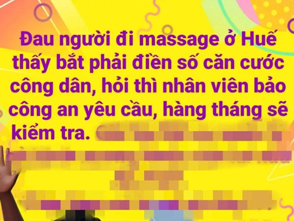 'Đi massage phải điền số căn cước công dân': Công an TP Huế nói gì?