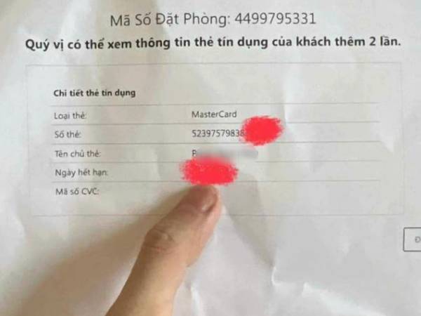 Chủ thẻ tín dụng tá hỏa vì lộ thông tin khi đặt phòng khách sạn