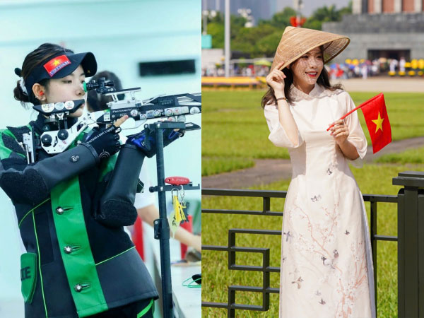 Ngỡ ngàng trước nhan sắc khác hẳn ngày thường của nữ xạ thủ Olympic: Tết Độc lập mặc áo dài, cầm lá cờ tổ quốc đầy tự hào