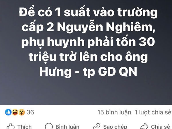 Bị tung tin nhận tiền ‘chạy trường’, Trưởng phòng Giáo dục ở Quảng Ngãi đề nghị công an vào cuộc