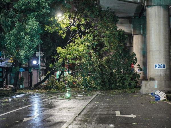 Bão số 3 quét qua Hà Nội: Nhiều tuyến phố ngập xuyên đêm, ôtô bị cây đổ trúng