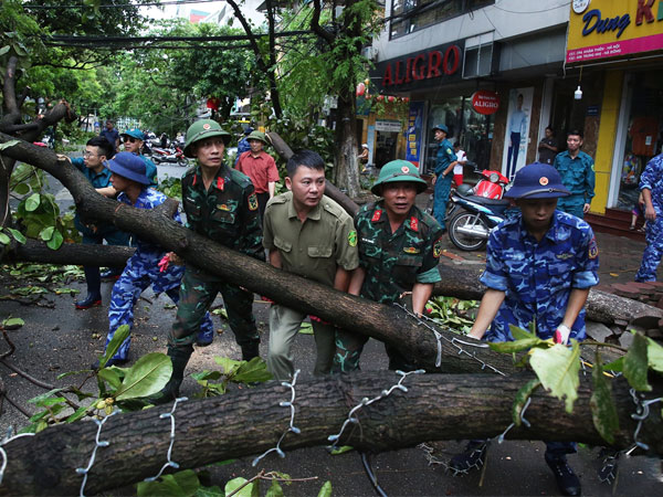 Người dân Hà Nội hối hả thu dọn cây gãy đổ, cứu hộ ô tô sau bão Yagi