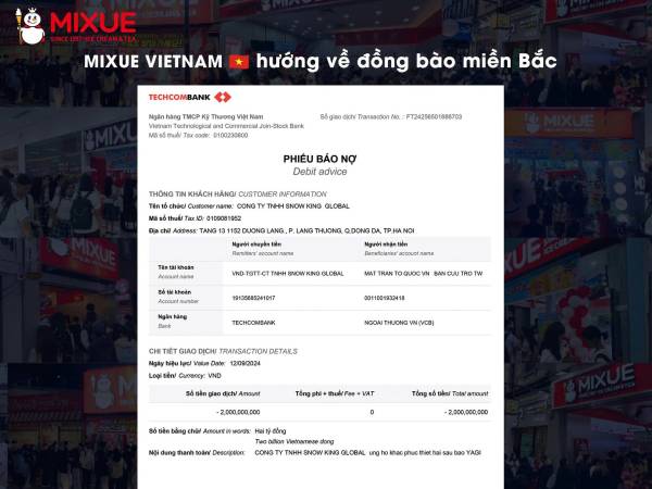 Tiếp nối KATINAT, MIXUE ủng hộ khắc phục thiên tai 2 tỷ đồng, thương hiệu cùng nhà Phê La đóng góp nửa tỷ