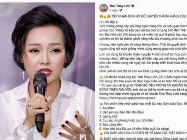 Bị tố ăn chặn tiền cứu trợ bão lũ, Thái Thuỳ Linh bức xúc lên tiếng