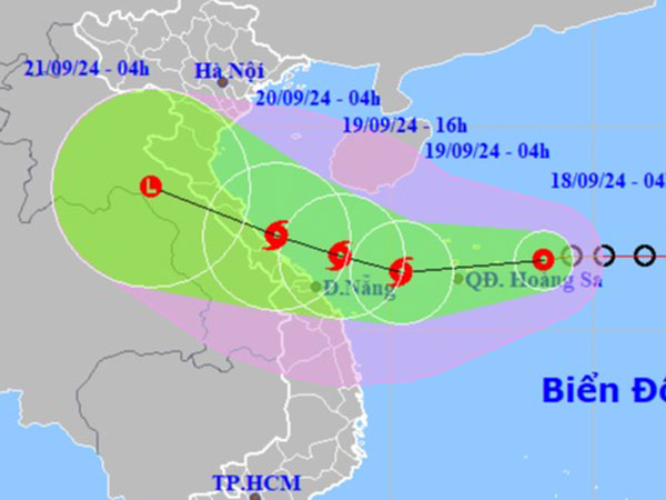 Bão số 4 hướng vào khu vực Quảng Bình - Đà Nẵng, di chuyển phức tạp, miền Trung mưa to đến 500 mm