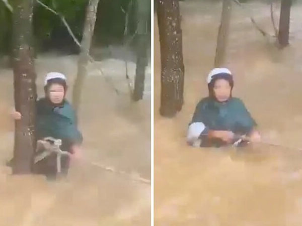 Đi qua cầu tràn bị lũ cuốn trôi cả người và xe, người phụ nữ thoát chết nhờ bám vào gốc cây