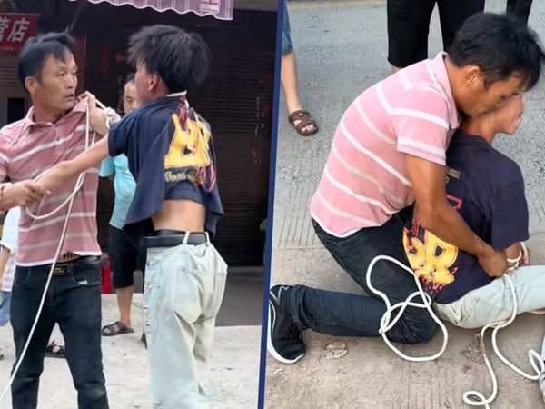 Trói con trai bằng dây thừng đem 'nộp' cho cảnh sát vì không chịu đi học