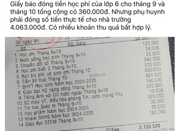 Một phụ huynh than học phí 360 nghìn đồng nhưng phải đóng thực tế lên tới gấp 10 lần: Chuyện gì xảy ra?