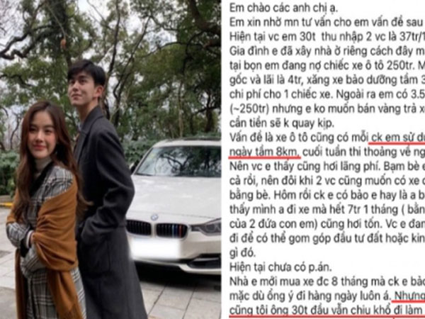 Nuôi ô tô tốn 7 triệu/tháng thấy cũng mệt, nhưng vẫn chần chừ không bán vì 'thương chồng 30 tuổi phải lái xe máy 8km đi làm'