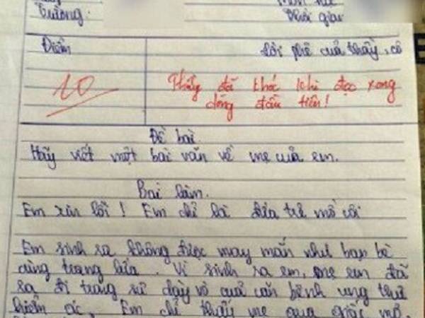Bài văn tả mẹ gây bão MXH: Thầy giáo chấm 10 điểm, bật khóc ngay khi đọc dòng đầu tiên