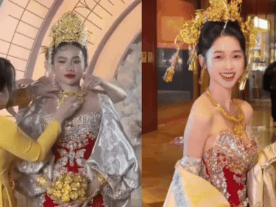 Cô dâu Việt đội vương miện, cầm hoa cưới bằng vàng bị so sánh với tỷ tỷ xứ Trung, đáp trả 'tôi không bận tâm'