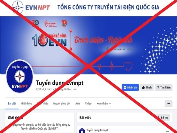 Xuất hiện fanpage giả mạo 'Tuyển dụng Evnnpt'