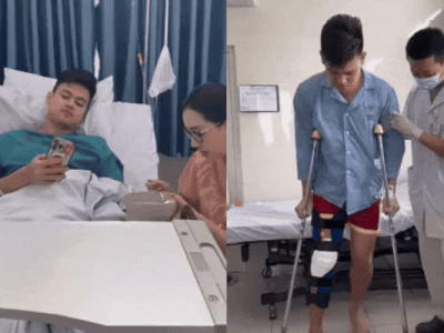 Xót xa cảnh Hồ Tấn Tài nằm trên giường bệnh phải nhờ vợ đút cháo, đau đớn tập nâng chân sau ca phẫu thuật