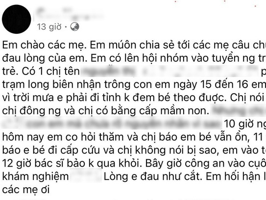 Hà Nội: Tìm bảo mẫu trên mạng để gửi con qua đêm, hôm sau mẹ bàng hoàng nhận tin con tử vong