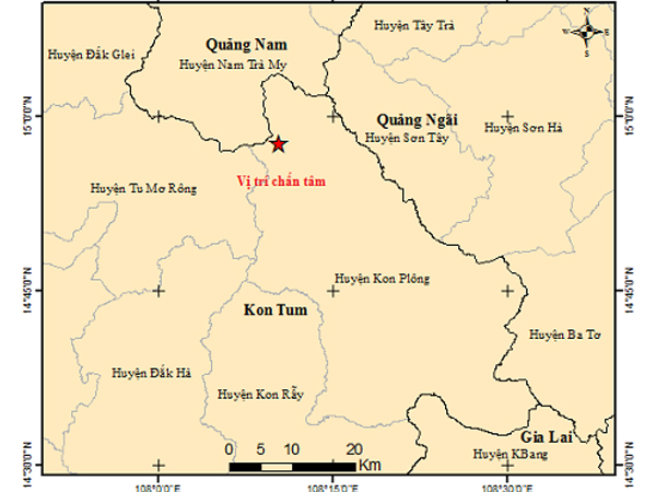 Chiều nay, Quảng Nam, Kon Tum liên tiếp xảy ra động đất