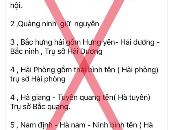 Danh sách sáp nhập các tỉnh, thành lan truyền trên mạng xã hội là thông tin sai sự thật