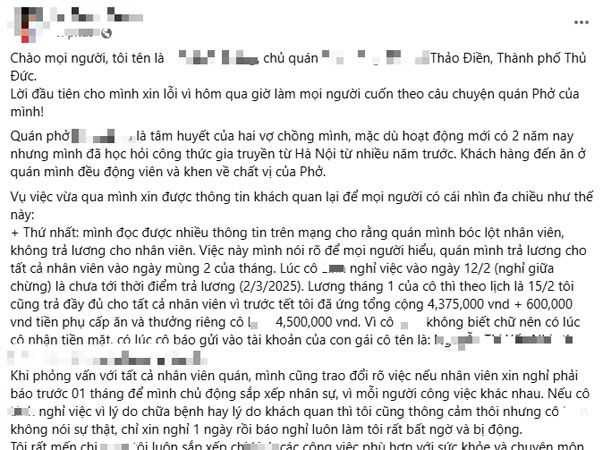 Vụ chèn ép nhân viên gây bức xúc: Chủ quán phở lên tiếng nhưng cộng đồng mạng chỉ quan tâm điều này