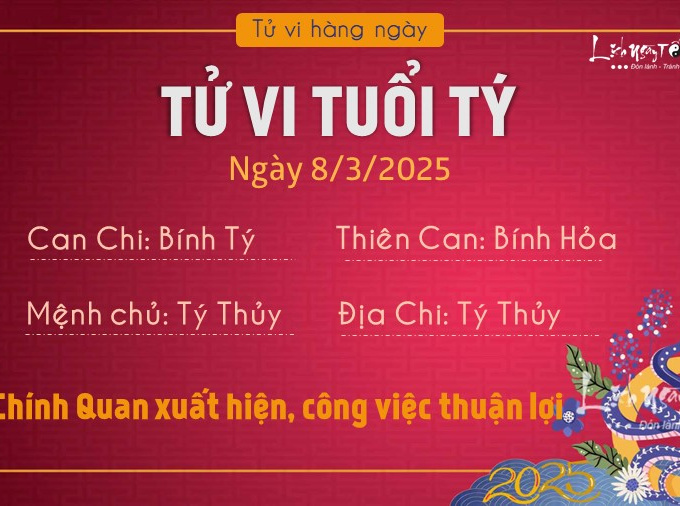 Tử vi thứ 7 ngày 8/3/2025 của 12 con giáp: Tý rủng rỉnh, Hợi gặp tiểu nhân