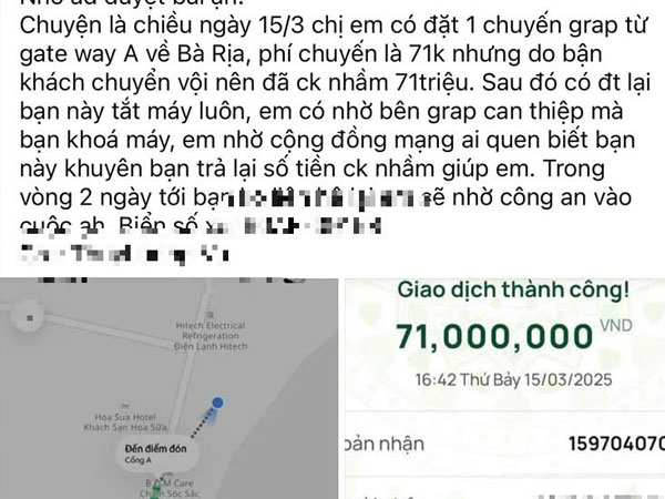 Vụ chuyển tiền Grab từ 71.000 thành 71 triệu đồng: Tài xế Grab phải trả tiền lại cho nữ hành khách
