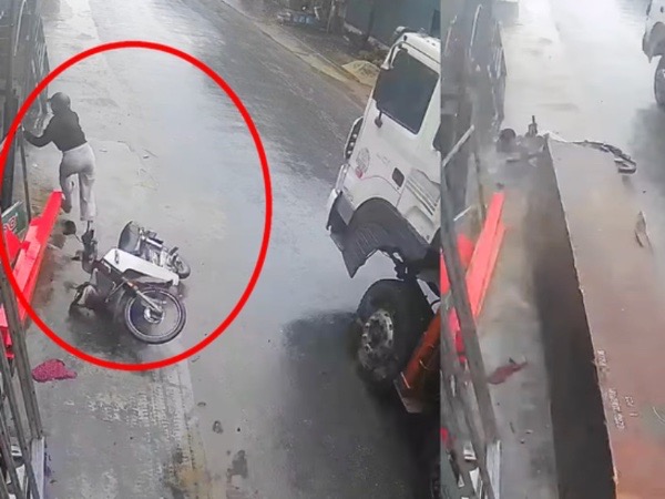 VIDEO: Cô gái thoát nạn trong gang tấc nhờ nhanh trí vứt xe máy bỏ chạy