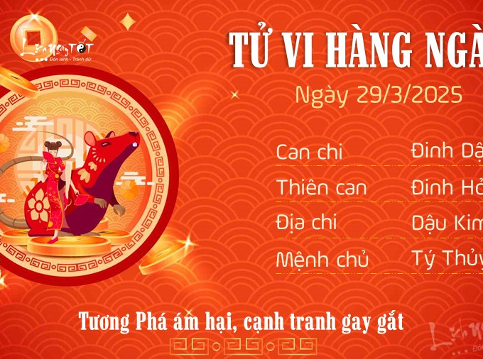 Tử vi thứ 7 ngày 29/3/2025 của 12 con giáp: Mùng 1 đầu tháng Tý bị cạnh tranh