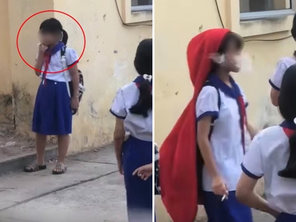 Nhóm nữ sinh vẫn đeo khăn quàng đỏ nhưng đã 'phì phèo' thuốc lá khiến nhiều người phẫn nộ