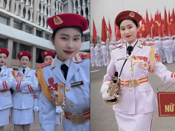 'Khối hoa hậu' của đoàn diễu binh: Vác kèn nặng gần 20kg, đi 9km giữa trời nắng gắt vẫn xinh như hoa