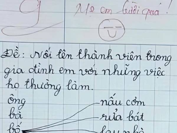 Học sinh lớp 1 làm bài tập tiếng Việt, được hẳn 9 điểm nhưng dân mạng đọc xong chỉ biết thốt lên: 'Thương bố quá trời!'