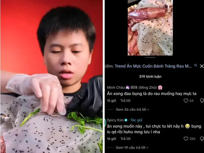 Nguy cơ ngộ độc từ trào lưu ăn mực trứng cuốn rau muống sống