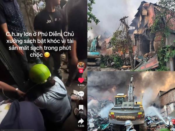 Vụ cháy kho xưởng sách ở Tây Mỗ, Hà Nội: Chủ nhà khóc nấc vì cả gia tài bị thiêu rụi trong nháy mắt