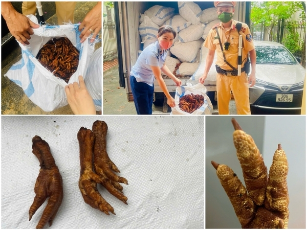 Phát hiện hơn 1,4 tấn chân gà không rõ nguồn gốc đang đi tiêu thụ