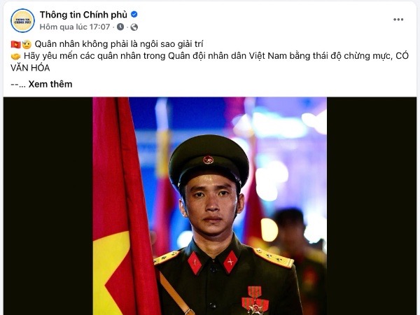 Fanpage Thông tin Chính phủ lên tiếng: Quân nhân không phải ngôi sao giải trí