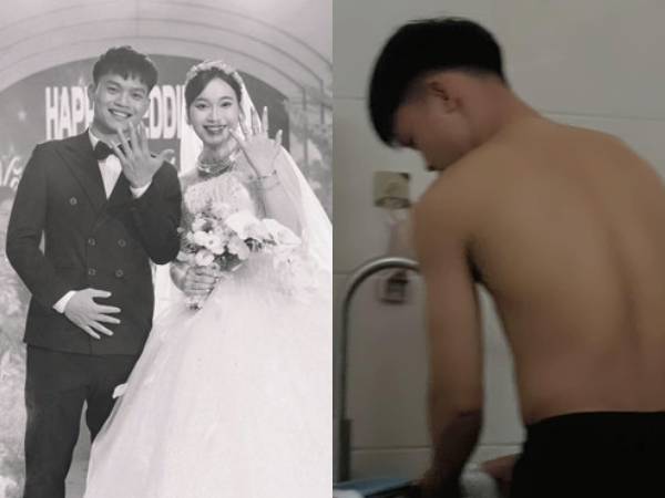 Hồ Văn Cường vào bếp rửa bát cho vợ, lộ diện là 'chồng quốc dân' sau đám cưới viên mãn