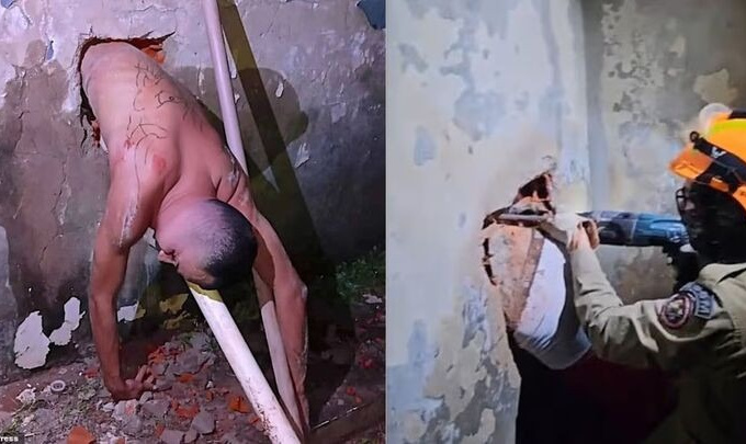 Kẹt cứng trong lỗ nhỏ tự đào để vượt ngục, tù nhân gọi quản giáo tới giải cứu