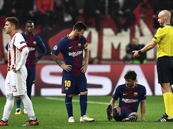 Bị Olympiakos cầm hòa, Barca còn tổn thất lực lượng