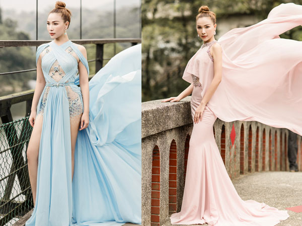Quỳnh Thư diện váy dạ hội bay bổng, khoe sắc ở Đài Loan