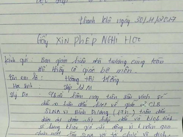 Lá đơn xin nghỉ học mang phong cách 'bất chấp tất cả vì đam mê' được phụ huynh ủng hộ