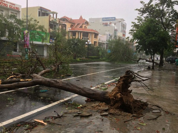 Đường phố ngổn ngang, nhà mất mái, cổng chào đổ sập trong bão