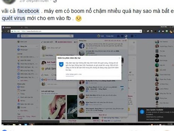 Hướng dẫn khi Facebook yêu cầu quét virus