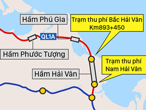 Hai trạm thu phí BOT đặt sát hầm Hải Vân